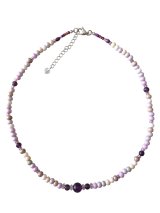 画像: 【送料無料】◆flower storm◆長さ52~57cm 天然石アメジスト、水晶＆ウッドビーズのネックレス マルチカラーパープル系 アジャスター付 ( パワーストーン 2月誕生石 天然木 TOHOビーズ ステンレス アクセサリー 日本製 レディース ）