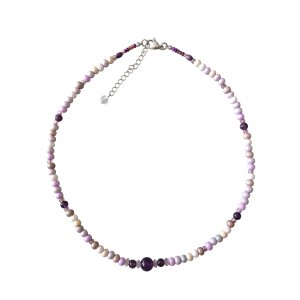 画像: 【送料無料】◆flower storm◆長さ52~57cm 天然石アメジスト、水晶＆ウッドビーズのネックレス マルチカラーパープル系 アジャスター付 ( パワーストーン 2月誕生石 天然木 TOHOビーズ ステンレス アクセサリー 日本製 レディース ）