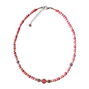 画像: 【送料無料】◆flower storm◆長さ52~57cm 天然石ストロベリークォーツ、水晶＆ウッドビーズのネックレス マルチカラーレッド ピンク系 アジャスター付 ( パワーストーン 天然木 TOHOビーズ ステンレス アクセサリー 日本製 メンズ レディース）