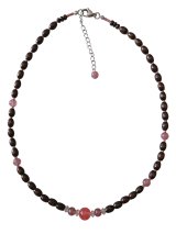 画像: 【送料無料】◆flower storm◆長さ52~57cm 天然石ストロベリークォーツ、水晶＆ライス型ウッドビーズのネックレス Brown×Red アジャスター付 ( パワーストーン 天然木 TOHOビーズ ステンレス アクセサリー 日本製 レディース ） 