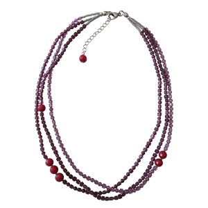 画像: 【送料無料】◆flower storm◆長さ51~56cm 天然石ルビージェイドと3種のビーズのモーヴ色3連ネックレス  アジャスター付 ( パワーストーン 翡翠 ヒスイ アクリル TOHO 真鍮 ステンレス アクセサリー 日本製 レディース ） 
