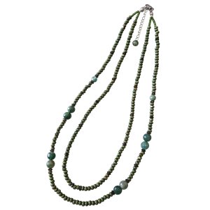 画像: 【送料無料】◆flower storm◆長さ59~64cm 天然石モスアゲート（苔瑪瑙）、スモーキークォーツとウッドビーズの２連ネックレス  アジャスター付 ( パワーストーン 苔めのう 煙水晶 木製 TOHO ステンレス アクセサリー 日本製 ）