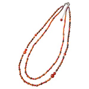 画像: 【送料無料】◆flower storm◆長さ59~64cm 天然石サードオニキス、ゴールドシトリンと秋色ビーズのマルチカラー２連ネックレス  アジャスター付 ( パワーストーン 紅縞瑪瑙 黄水晶 ウッド ボヘミアン TOHO ステンレス アクセサリー 日本製 ） 