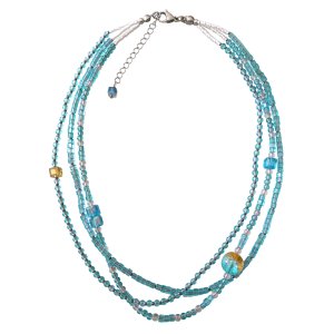 画像: 【送料無料】◆flower storm◆長さ51~56cm アクアブルーのビーズ3連ネックレス 14mmチェコビーズ＆異素材ビーズ アジャスター付 ( アクセサリー TOHOビーズ 真鍮 ステンレス 日本製 ）