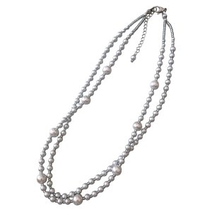 画像: 【送料無料】◆flower storm◆長さ51~56cm アンティークシルバーの10mm玉樹脂パール＆2種のビーズの２連ネックレス アジャスター付 ( アクセサリー TOHOビーズ ステンレス 日本製 ）