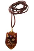 画像6: 【送料無料】【レザーネックレス】◆flower storm◆ 仮面をつけた猫＆猫フェイス 革紐ロングネックレス べっ甲調 2種（ アクセサリー ねこ キャット 日本製）