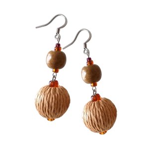 画像: 【送料無料】◆flower storm◆19mm丸玉デザインウッドビーズ＆ガラスビーズのステンレス製フックピアス (アクセサリー イヤリング サージカルステンレス  木製 TOHOビーズ 天然素材 日本製 ）