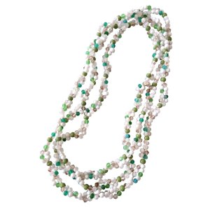 画像: 【送料無料】◆flower storm◆長さ約130cm スプリングカラーのガラスビーズ ロングネックレス white×green 金属不使用 (アクセサリー 春 夏 TOHOビーズ 日本製 レディース メンズ）