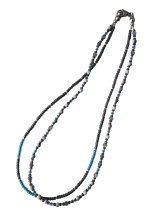 画像:  【送料無料】◆flower storm◆長さ46cm グレー×濃ブルーのビーズ2連ネックレス ( アクセサリー ガラス製 真鍮製 ステンレス製 変色防止 レディース メンズ 日本製)