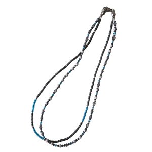画像:  【送料無料】◆flower storm◆長さ46cm グレー×濃ブルーのビーズ2連ネックレス ( アクセサリー ガラス製 真鍮製 ステンレス製 変色防止 レディース メンズ 日本製)