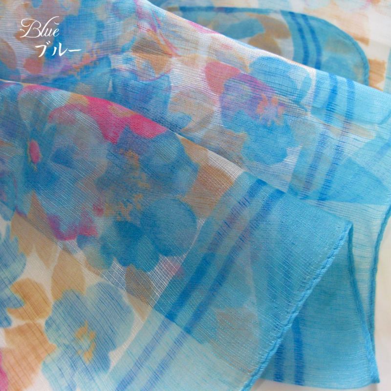画像4: 【春夏ストール】透ける軽やかなシフォン！優しいカラーの花柄ロングスカーフ 3色