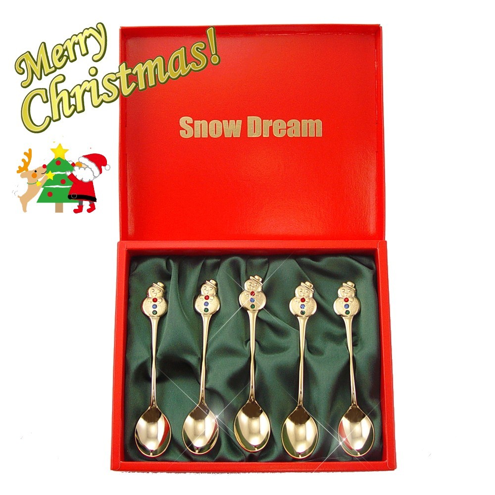 画像2: クリスマスギフトにも♪Snow Dreamカトラリーセット★スワロフスキークリスタルが付いたスプーン5本セット