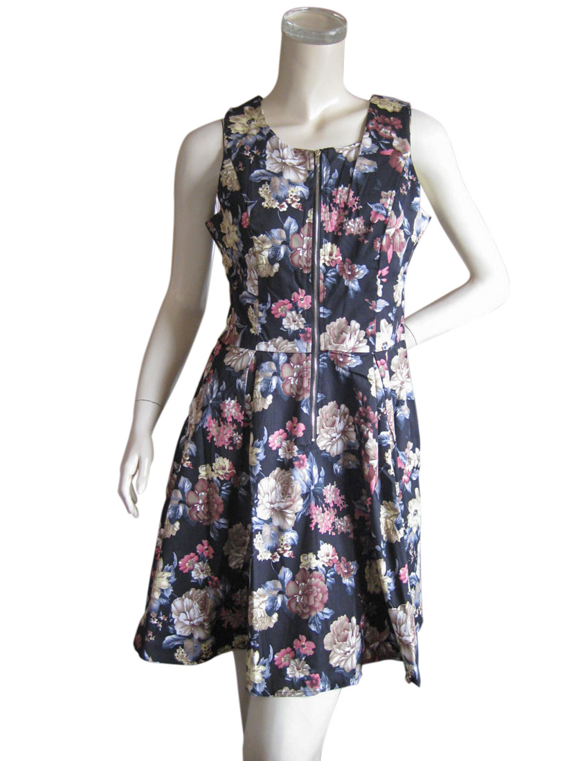 送料無料 Izabel London イザベル ロンドン 黒地に映える絵画風クラシカルフローラル柄 ノースリーブワンピース Uk10 Uk12 インポート ワンピース チュニック ジュエリーとアクセサリーの 栞 しおり