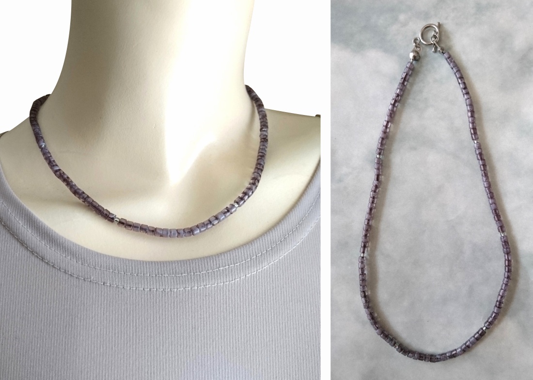 画像7:  【送料無料】◆flower storm◆長さ42cm アクリル樹脂ビーズ＆ガラスビーズのショートネックレス グレーグラデーション 金属アレルギー対応 ( ステンレス TOHOビーズ アクセサリー 日本製 メンズ レディース）