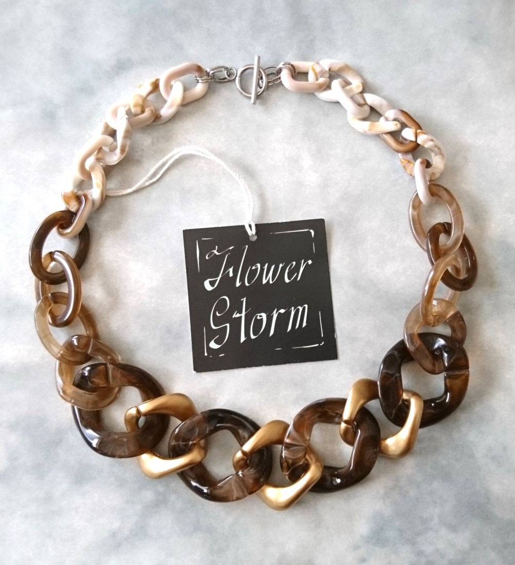 画像: 【送料無料】◆flower storm◆長さ約48cm アクリルチェーン ショートネックレス Khaki Brown × Gold 金属アレルギー対応 (アクセサリー 大ぶり ボリューム 季節感 春夏 レディース  日本製）
