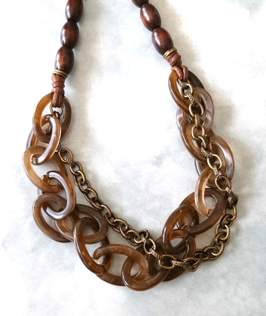 画像6: 【送料無料】◆flower storm◆長さ75cm 大ぶり こっくりブラウンの異素材ロングネックレス ウッド、アクリル、チェーン （アクセサリー 日本製 レディース） 