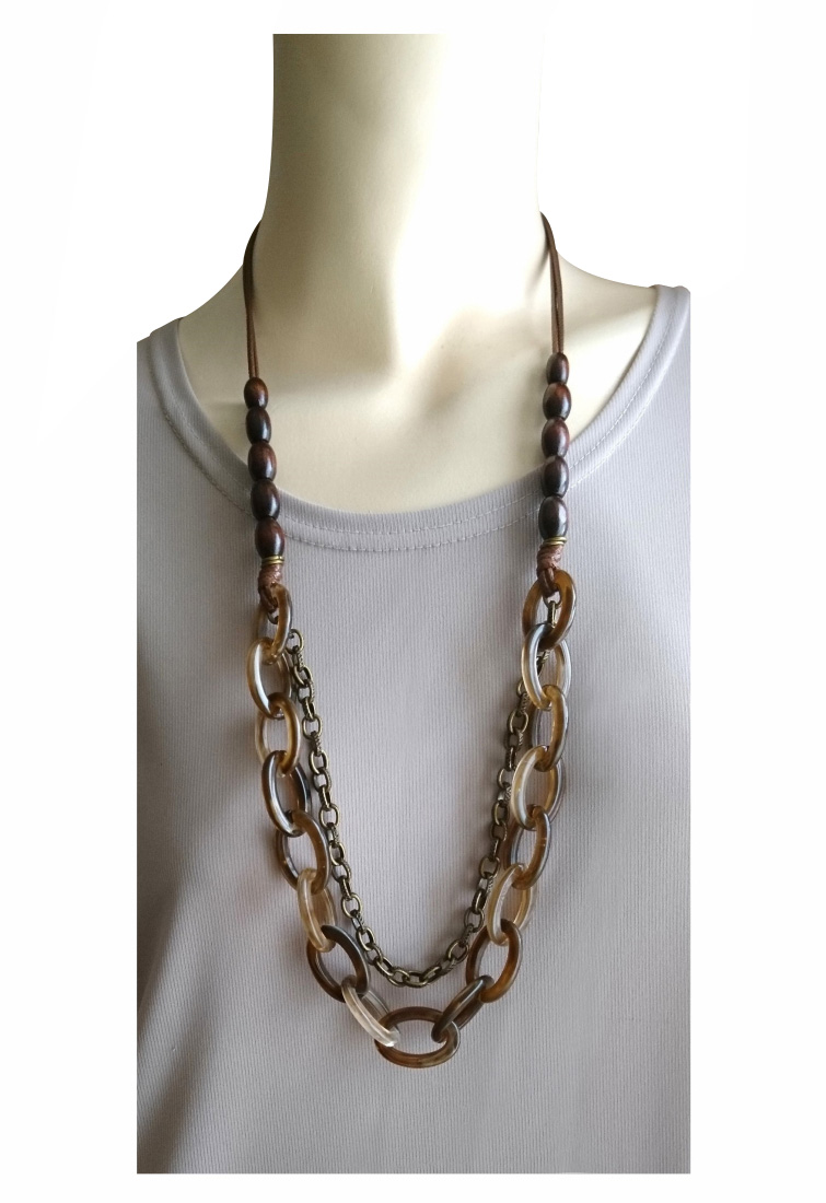 画像3: 【送料無料】◆flower storm◆長さ75cm 大ぶり こっくりブラウンの異素材ロングネックレス ウッド、アクリル、チェーン （アクセサリー 日本製 レディース） 