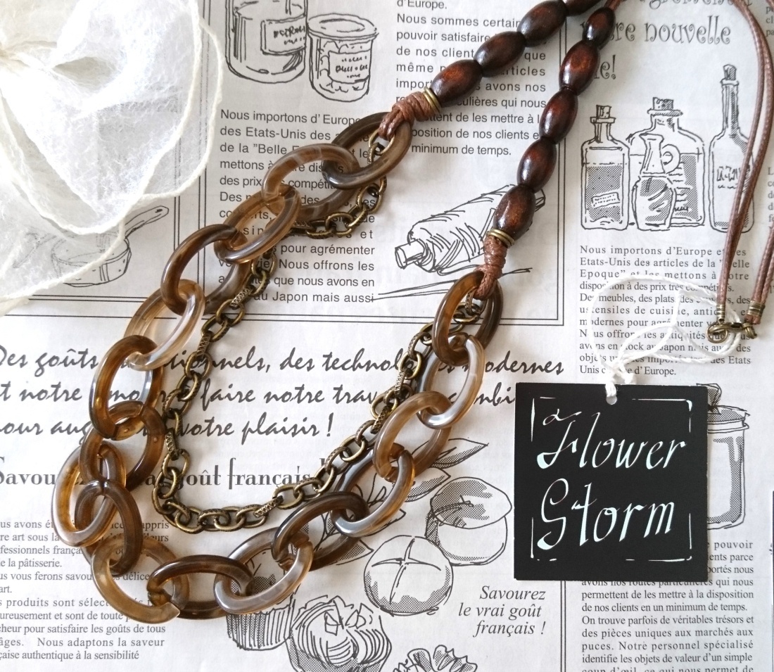 画像5: 【送料無料】◆flower storm◆長さ75cm 大ぶり こっくりブラウンの異素材ロングネックレス ウッド、アクリル、チェーン （アクセサリー 日本製 レディース） 
