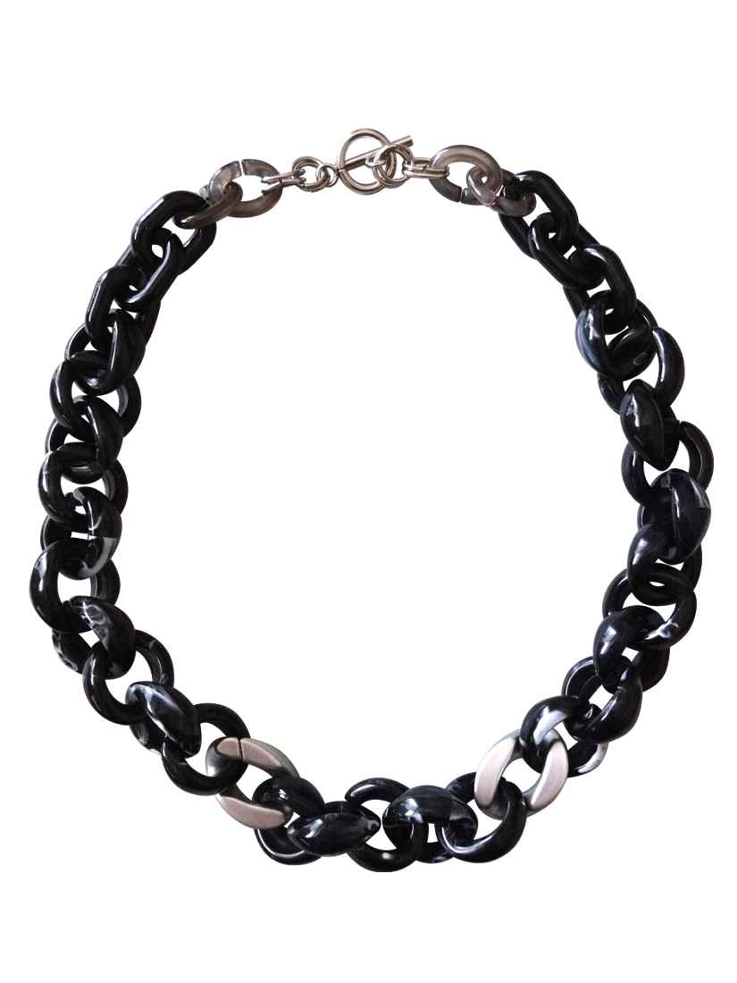 画像1: 【送料無料】◆flower storm◆長さ約44cm アクリルチェーン ショートネックレス Black×Silver  （アクセサリー ボリューム レディース  日本製)