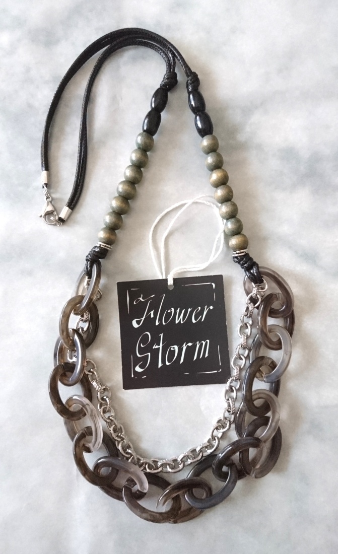 画像: 【送料無料】◆flower storm◆長さ75cm 大ぶり グレーグラデーションの異素材ロングネックレス アレルギー対応（アクセサリー 日本製 レディース）