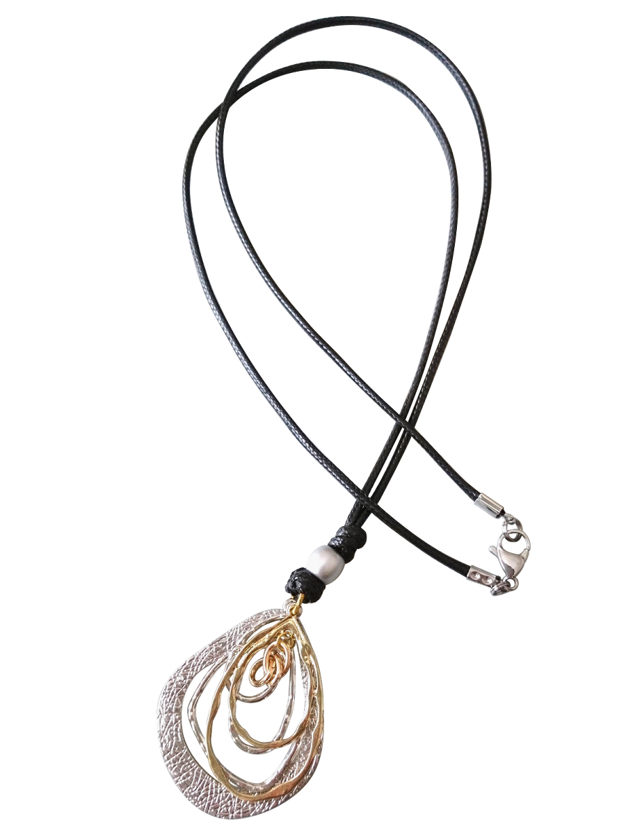 画像1: 【送料無料】◆flower storm◆長さ約74cm シルバー×ゴールド コンビネーションカラーのメタルフレームチャーム ロングネックレス （アクセサリー ステンレス 日本製 ）