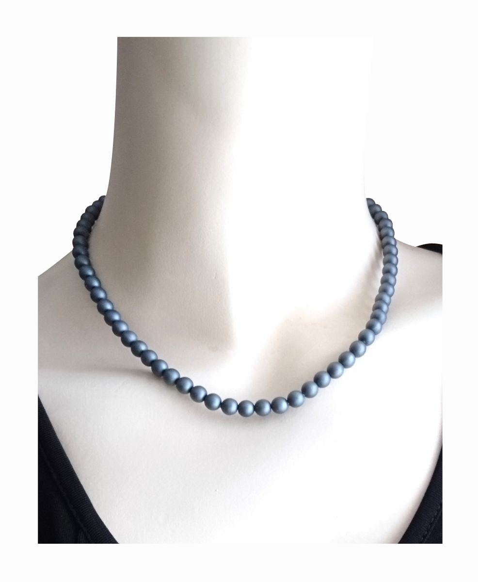 画像: 【送料無料】◆flower storm◆長さ42~47cm 日本製樹脂パール 艶消し6mm ネックレス ダークグレー アジャスター付 (つや消し ユリア樹脂 アクリルパール ステンレス アクセサリー ビーズネックレス）