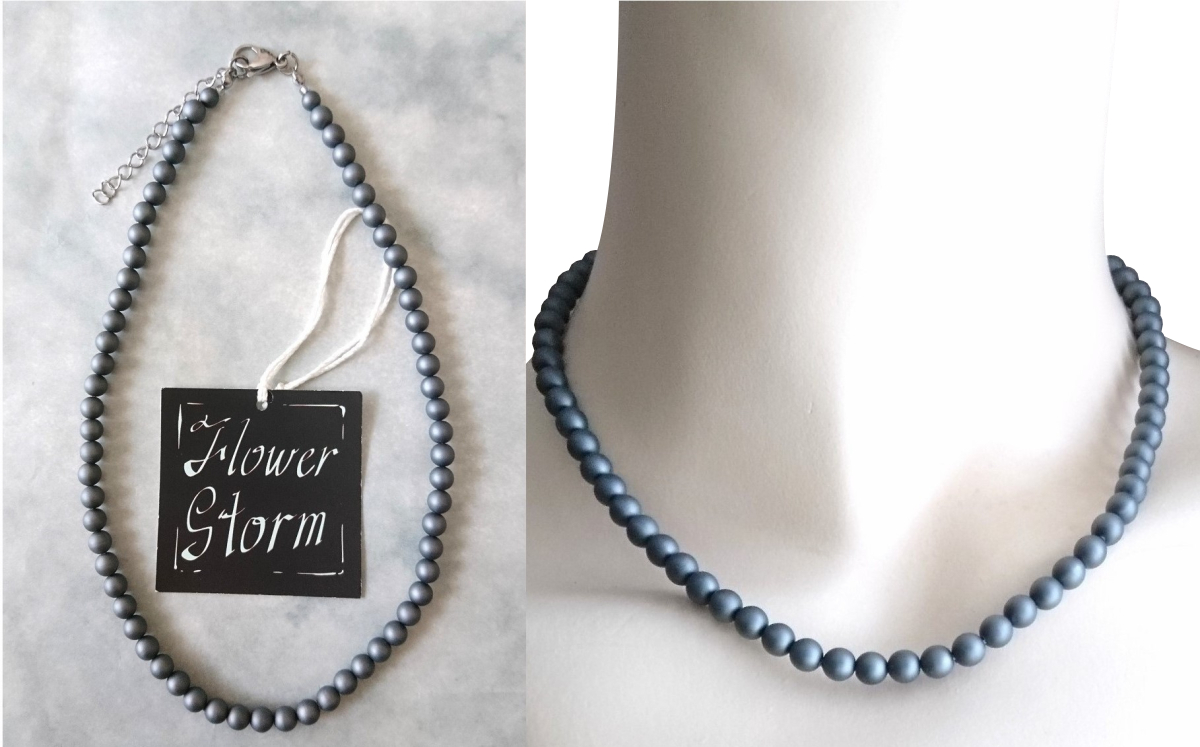 画像7: 【送料無料】◆flower storm◆長さ42~47cm 日本製樹脂パール 艶消し6mm ネックレス ダークグレー アジャスター付 (つや消し ユリア樹脂 アクリルパール ステンレス アクセサリー ビーズネックレス）