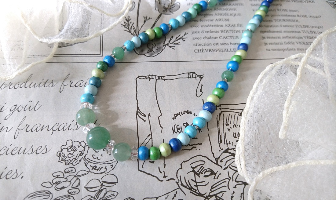 画像5: 【送料無料】◆flower storm◆長さ52~57cm 天然石グリーンアベンチュリン、水晶＆ウッドビーズのネックレス マルチカラーグリーン系 アジャスター付 ( パワーストーン 天然木 TOHOビーズ ステンレス アクセサリー 日本製 メンズ レディース） 