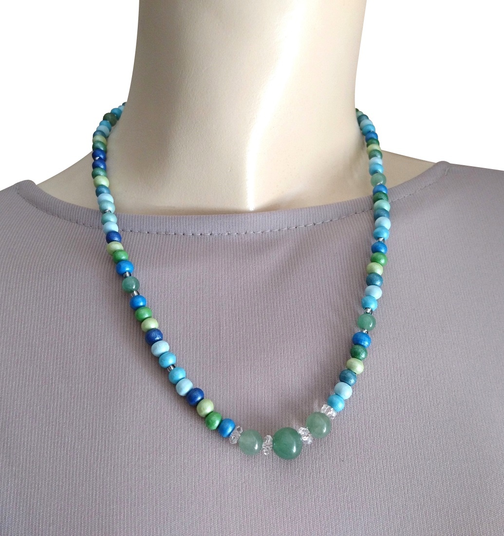 画像3: 【送料無料】◆flower storm◆長さ52~57cm 天然石グリーンアベンチュリン、水晶＆ウッドビーズのネックレス マルチカラーグリーン系 アジャスター付 ( パワーストーン 天然木 TOHOビーズ ステンレス アクセサリー 日本製 メンズ レディース） 