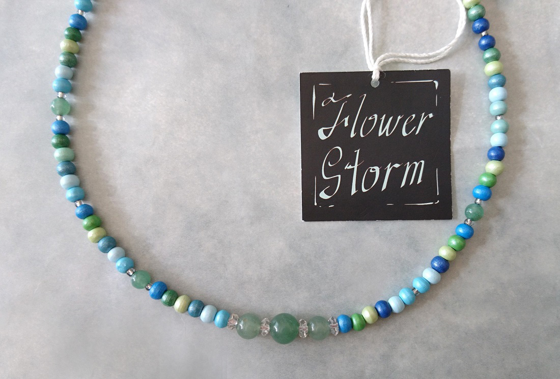 画像7: 【送料無料】◆flower storm◆長さ52~57cm 天然石グリーンアベンチュリン、水晶＆ウッドビーズのネックレス マルチカラーグリーン系 アジャスター付 ( パワーストーン 天然木 TOHOビーズ ステンレス アクセサリー 日本製 メンズ レディース） 