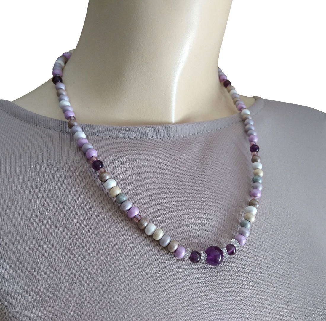 画像7: 【送料無料】◆flower storm◆長さ52~57cm 天然石アメジスト、水晶＆ウッドビーズのネックレス マルチカラーパープル系 アジャスター付 ( パワーストーン 2月誕生石 天然木 TOHOビーズ ステンレス アクセサリー 日本製 レディース ）