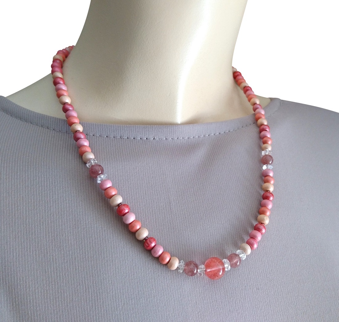 画像7: 【送料無料】◆flower storm◆長さ52~57cm 天然石ストロベリークォーツ、水晶＆ウッドビーズのネックレス マルチカラーレッド ピンク系 アジャスター付 ( パワーストーン 天然木 TOHOビーズ ステンレス アクセサリー 日本製 メンズ レディース）