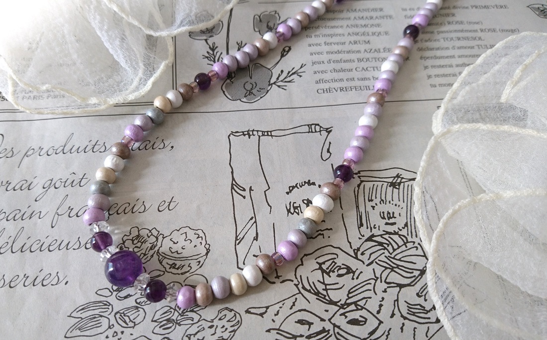 画像5: 【送料無料】◆flower storm◆長さ52~57cm 天然石アメジスト、水晶＆ウッドビーズのネックレス マルチカラーパープル系 アジャスター付 ( パワーストーン 2月誕生石 天然木 TOHOビーズ ステンレス アクセサリー 日本製 レディース ）