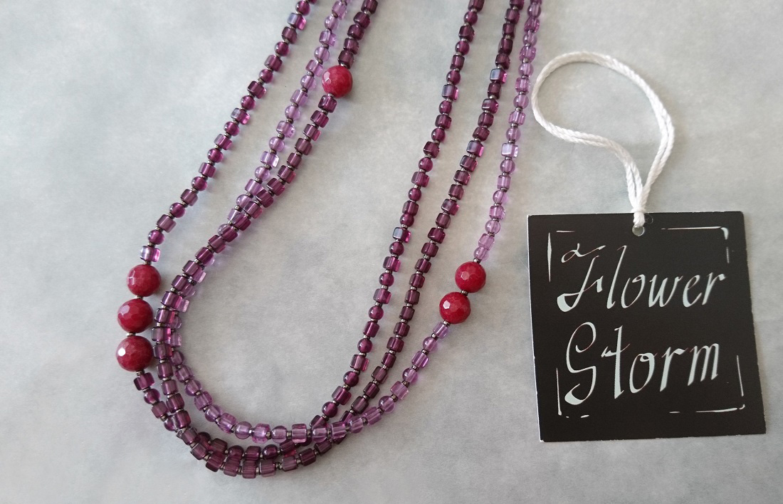 画像6: 【送料無料】◆flower storm◆長さ51~56cm 天然石ルビージェイドと3種のビーズのモーヴ色3連ネックレス  アジャスター付 ( パワーストーン 翡翠 ヒスイ アクリル TOHO 真鍮 ステンレス アクセサリー 日本製 レディース ） 