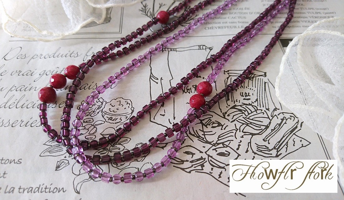 画像5: 【送料無料】◆flower storm◆長さ51~56cm 天然石ルビージェイドと3種のビーズのモーヴ色3連ネックレス  アジャスター付 ( パワーストーン 翡翠 ヒスイ アクリル TOHO 真鍮 ステンレス アクセサリー 日本製 レディース ） 