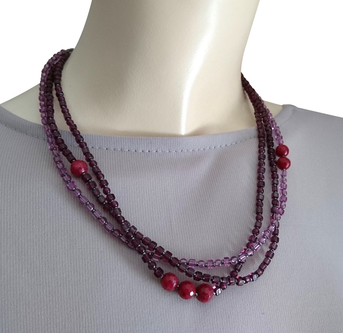 画像4: 【送料無料】◆flower storm◆長さ51~56cm 天然石ルビージェイドと3種のビーズのモーヴ色3連ネックレス  アジャスター付 ( パワーストーン 翡翠 ヒスイ アクリル TOHO 真鍮 ステンレス アクセサリー 日本製 レディース ） 
