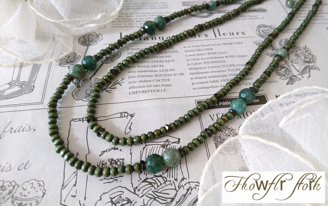 画像4: 【送料無料】◆flower storm◆長さ59~64cm 天然石モスアゲート（苔瑪瑙）、スモーキークォーツとウッドビーズの２連ネックレス  アジャスター付 ( パワーストーン 苔めのう 煙水晶 木製 TOHO ステンレス アクセサリー 日本製 ）