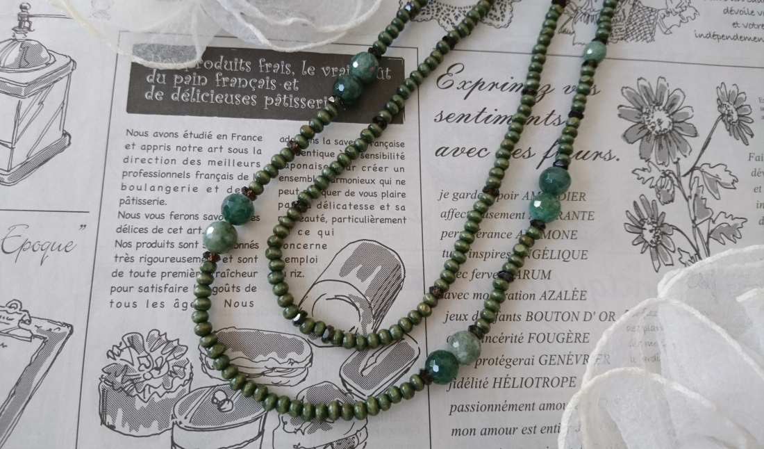 画像7: 【送料無料】◆flower storm◆長さ59~64cm 天然石モスアゲート（苔瑪瑙）、スモーキークォーツとウッドビーズの２連ネックレス  アジャスター付 ( パワーストーン 苔めのう 煙水晶 木製 TOHO ステンレス アクセサリー 日本製 ）