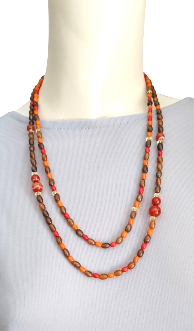 画像3: 【送料無料】◆flower storm◆長さ59~64cm 天然石サードオニキス、ゴールドシトリンと秋色ビーズのマルチカラー２連ネックレス  アジャスター付 ( パワーストーン 紅縞瑪瑙 黄水晶 ウッド ボヘミアン TOHO ステンレス アクセサリー 日本製 ） 