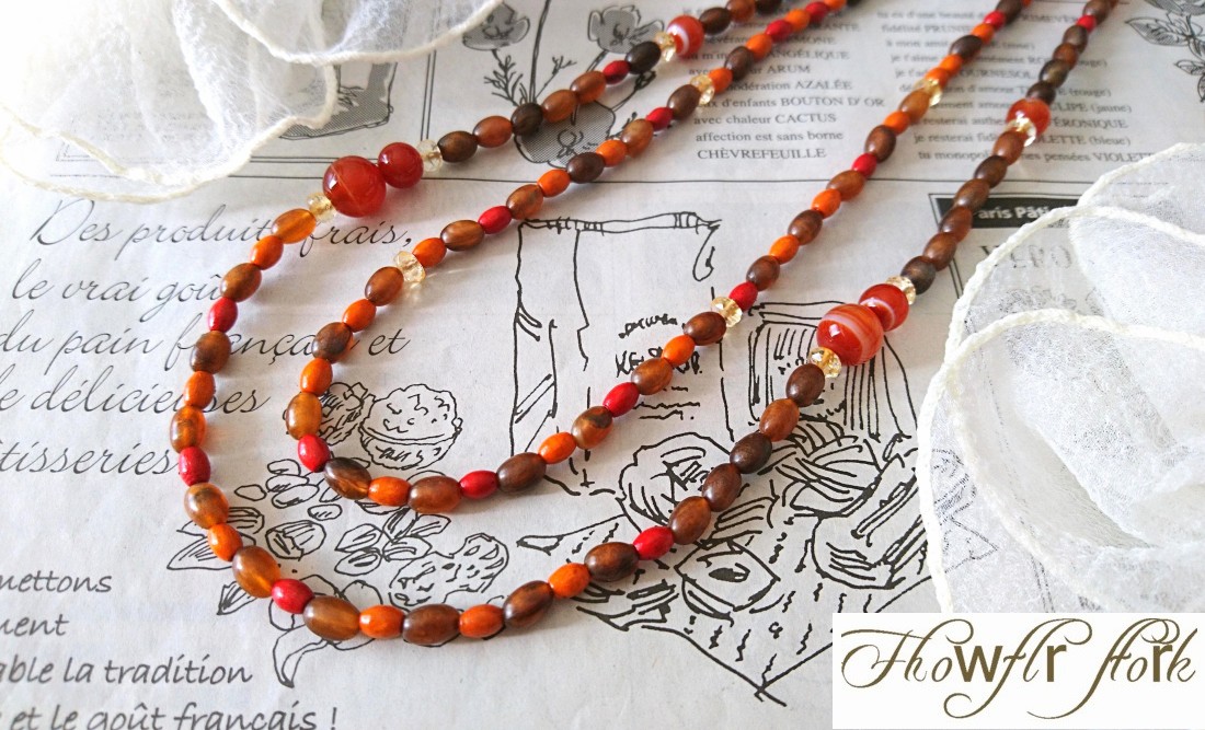 画像4: 【送料無料】◆flower storm◆長さ59~64cm 天然石サードオニキス、ゴールドシトリンと秋色ビーズのマルチカラー２連ネックレス  アジャスター付 ( パワーストーン 紅縞瑪瑙 黄水晶 ウッド ボヘミアン TOHO ステンレス アクセサリー 日本製 ） 