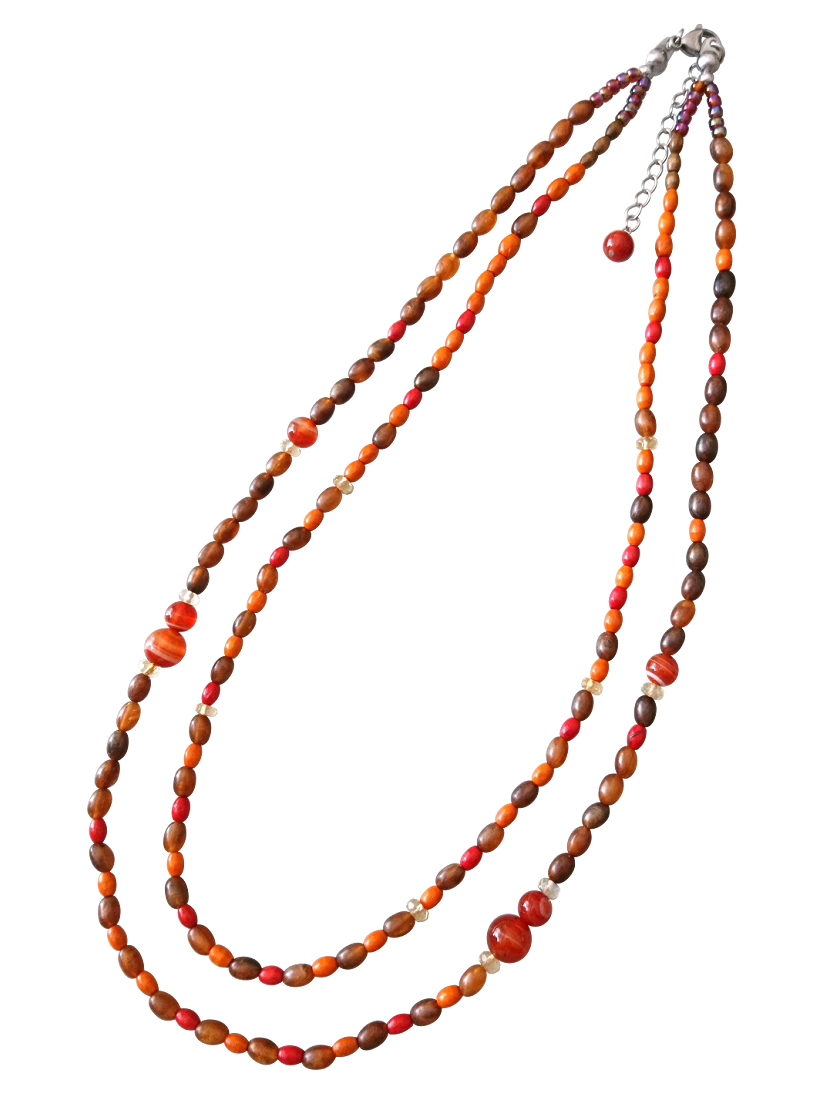 画像: 【送料無料】◆flower storm◆長さ59~64cm 天然石サードオニキス、ゴールドシトリンと秋色ビーズのマルチカラー２連ネックレス  アジャスター付 ( パワーストーン 紅縞瑪瑙 黄水晶 ウッド ボヘミアン TOHO ステンレス アクセサリー 日本製 ） 