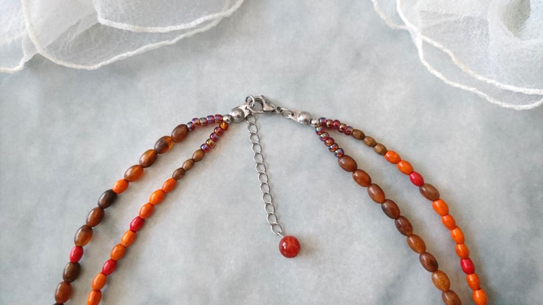 画像7: 【送料無料】◆flower storm◆長さ59~64cm 天然石サードオニキス、ゴールドシトリンと秋色ビーズのマルチカラー２連ネックレス  アジャスター付 ( パワーストーン 紅縞瑪瑙 黄水晶 ウッド ボヘミアン TOHO ステンレス アクセサリー 日本製 ） 