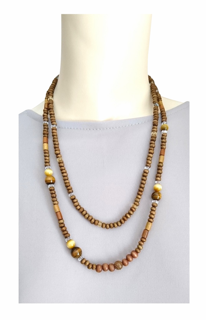 画像: 【送料無料】◆flower storm◆長さ59~64cm 天然石イエロータイガーアイ、ゴールデンタイガーアイ、ゴールドシトリン＆ウッドビーズの２連ネックレス  アジャスター付 ( パワーストーン 虎目石 黄水晶 木製 TOHO ステンレス アクセサリー 日本製 ） 