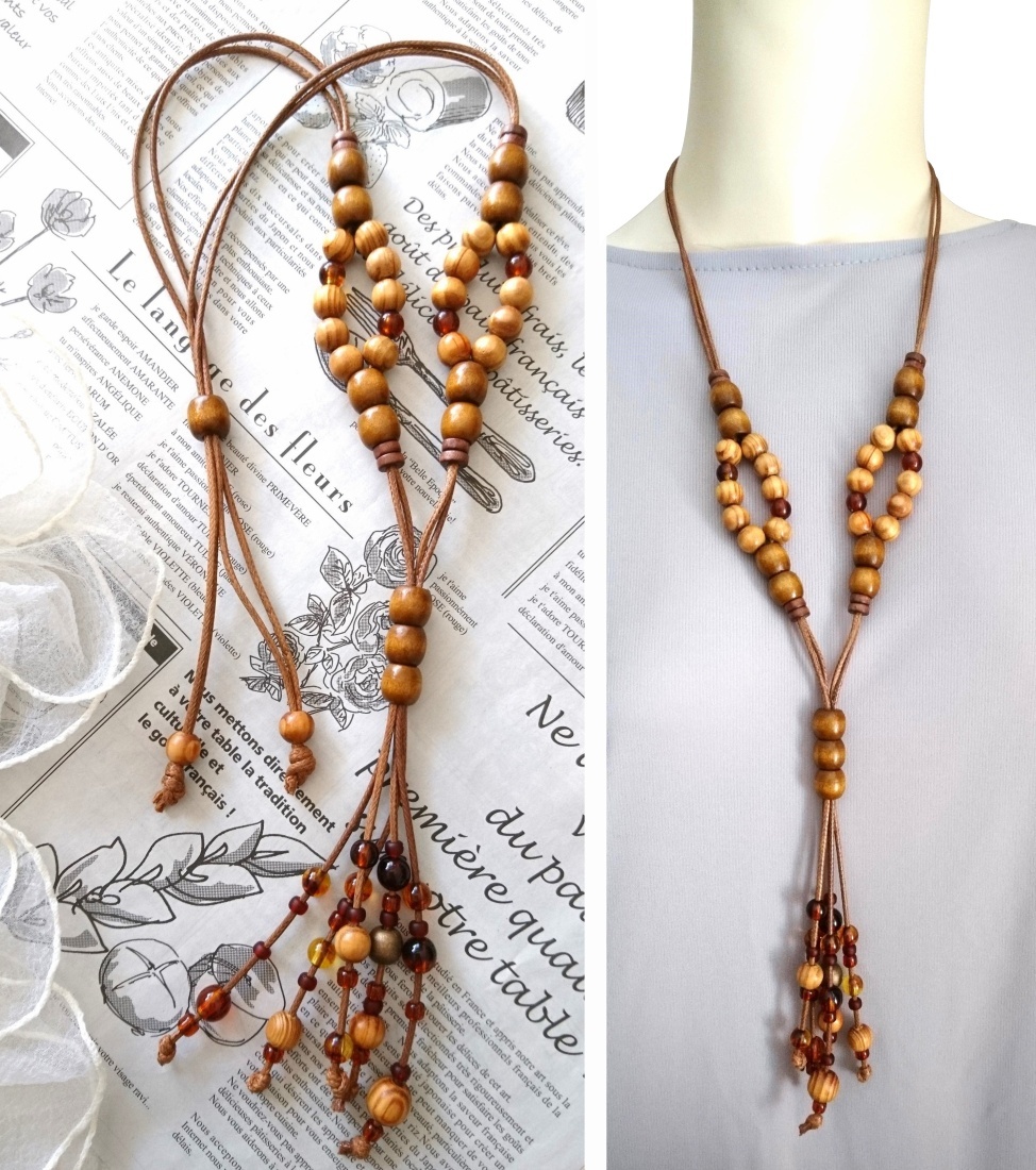 画像8: 【送料無料】◆flower storm◆ウッドのぬくもりとナチュラル感で魅せる♪異素材ビーズ使いロングネックレス アジャスター付（アクセサリー 天然木 TOHO  日本製）