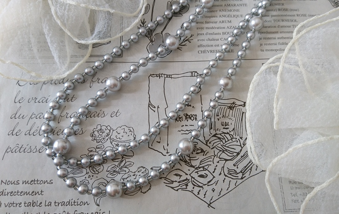 画像7: 【送料無料】◆flower storm◆長さ51~56cm アンティークシルバーの10mm玉樹脂パール＆2種のビーズの２連ネックレス アジャスター付 ( アクセサリー TOHOビーズ ステンレス 日本製 ）