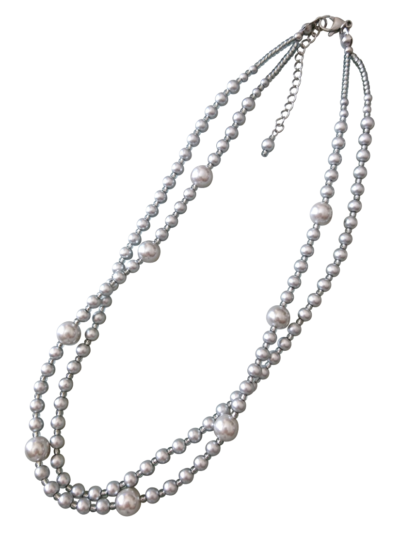 画像: 【送料無料】◆flower storm◆長さ51~56cm アンティークシルバーの10mm玉樹脂パール＆2種のビーズの２連ネックレス アジャスター付 ( アクセサリー TOHOビーズ ステンレス 日本製 ）