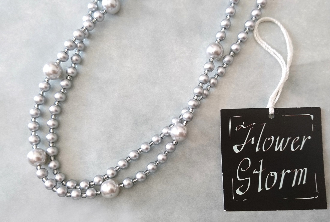 画像5: 【送料無料】◆flower storm◆長さ51~56cm アンティークシルバーの10mm玉樹脂パール＆2種のビーズの２連ネックレス アジャスター付 ( アクセサリー TOHOビーズ ステンレス 日本製 ）