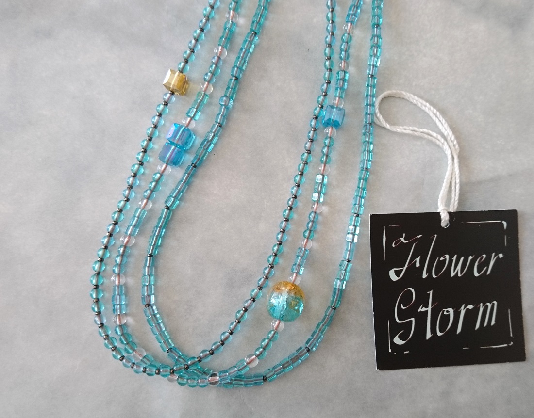 画像5: 【送料無料】◆flower storm◆長さ51~56cm アクアブルーのビーズ3連ネックレス 14mmチェコビーズ＆異素材ビーズ アジャスター付 ( アクセサリー TOHOビーズ 真鍮 ステンレス 日本製 ）