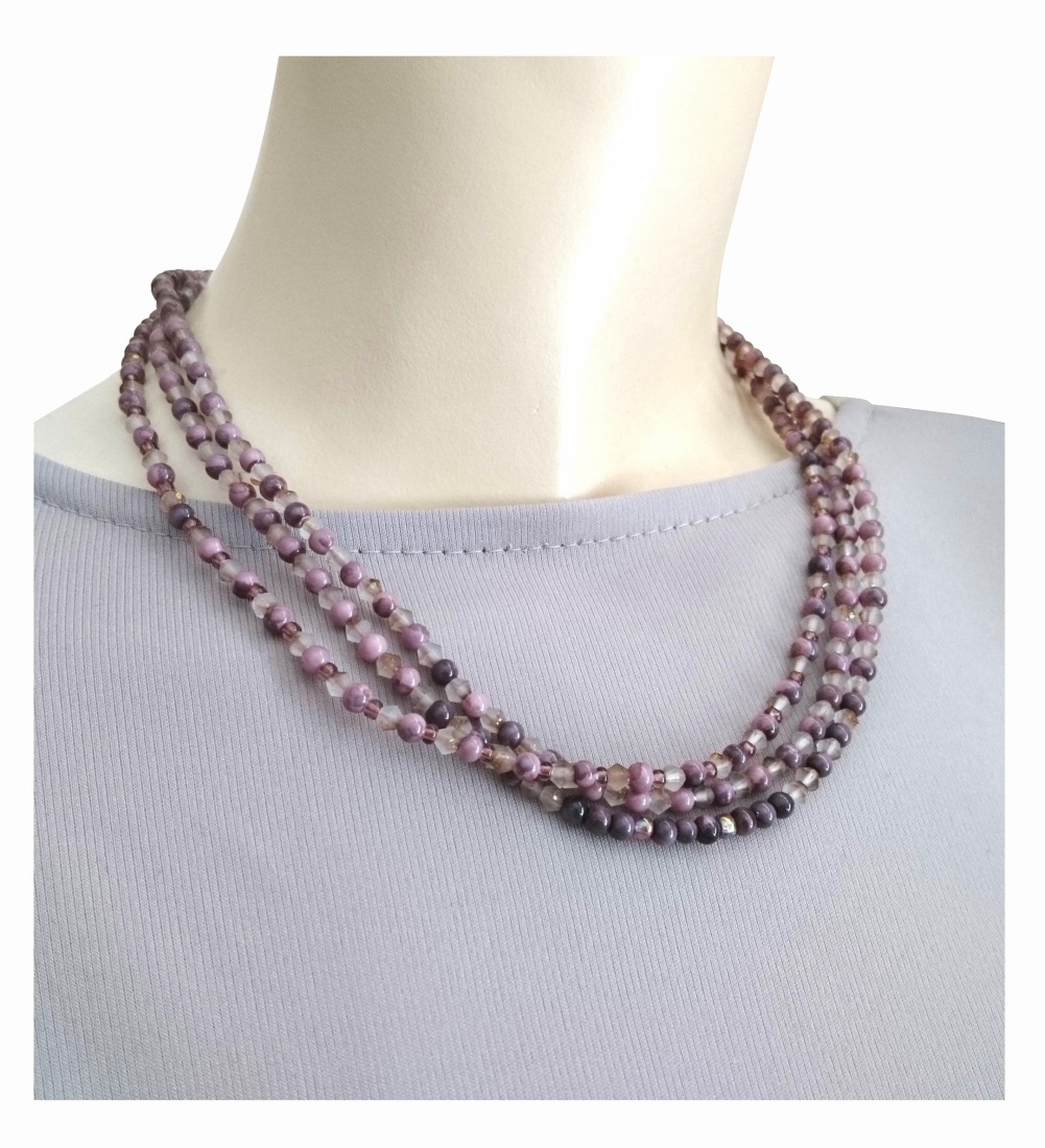 画像5: 【送料無料】◆flower storm◆長さ47~52cm ニュアンスカラー4種のガラスビーズ3連ネックレス アジャスター付 モーヴ/セージ(アクセサリー ステンレス TOHOビーズ MIYUKIビーズ 日本製 ）