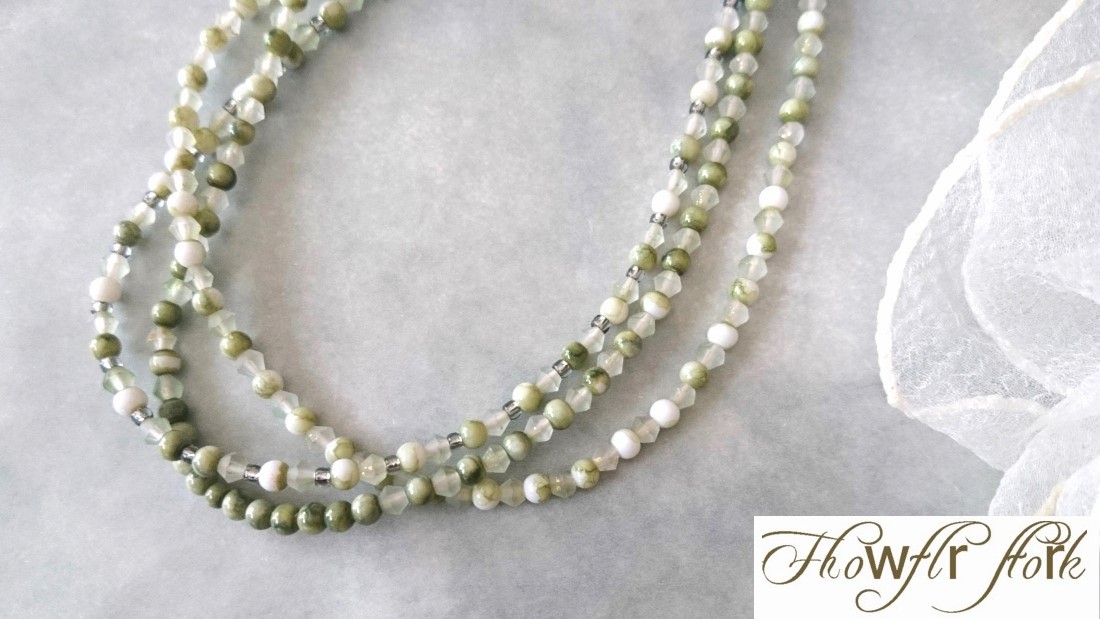 画像14: 【送料無料】◆flower storm◆長さ47~52cm ニュアンスカラー4種のガラスビーズ3連ネックレス アジャスター付 モーヴ/セージ(アクセサリー ステンレス TOHOビーズ MIYUKIビーズ 日本製 ）